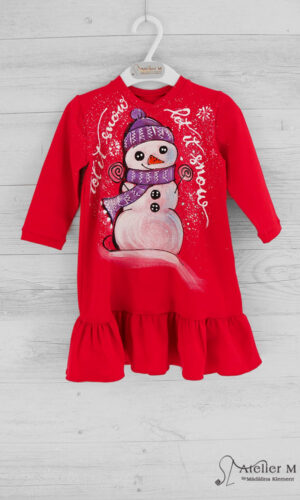 Rochiță cu volănaș – om de zăpadă – roșie