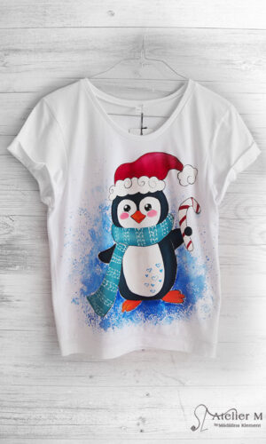 Tricou Crăciun cu pinguin – alb