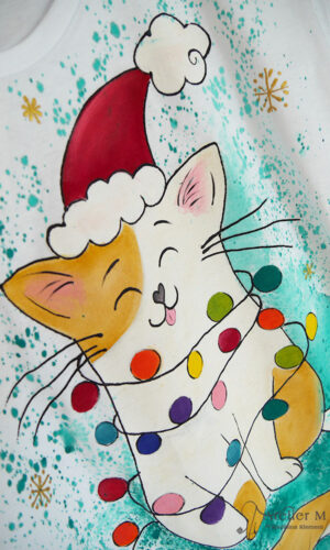 Tricou Crăciun cu pisică – alb