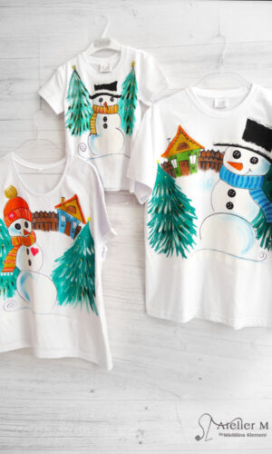 Set tricouri Crăciun – oameni zăpadă 2 – alb