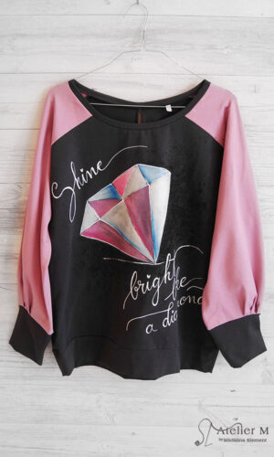 Bluză raglan cu mânecă bufantă – Diamant – negru/roz