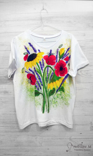 Tricou cu buchet cu floarea soarelui – alb