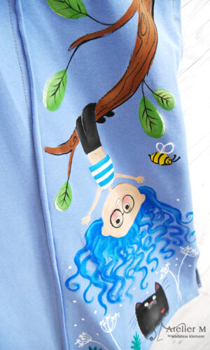 Bluză asimetrică, fetița în copac – albastră