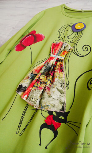 Rochie cu bordură – Demoiselle cu flori – verde
