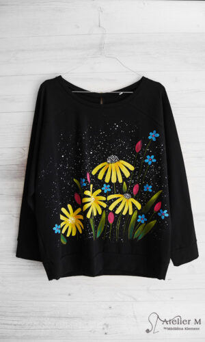Bluză raglan damă – câmp de flori – neagră
