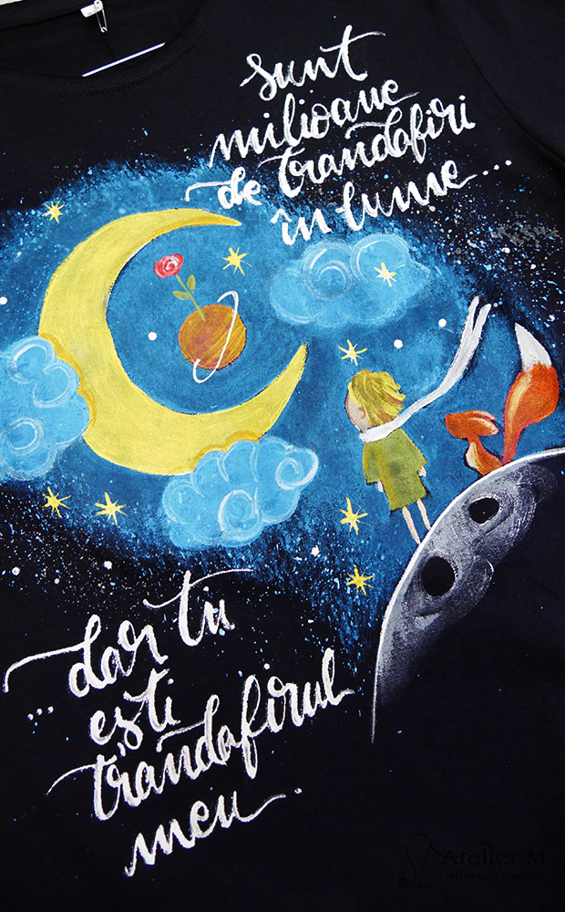 Tricou Micul Prinț – trandafirul –  bleumarin