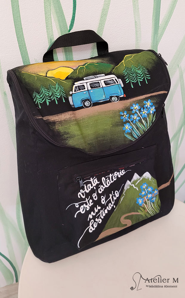 Rucsac cu bus – viața e o călătorie – albastru