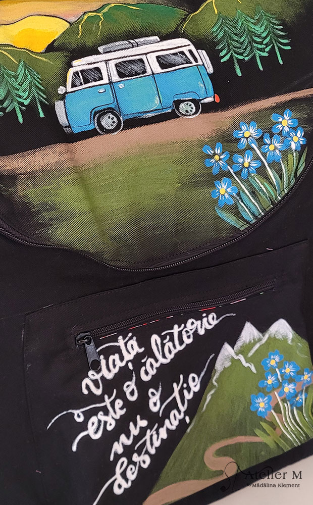 Rucsac cu bus – viața e o călătorie – albastru