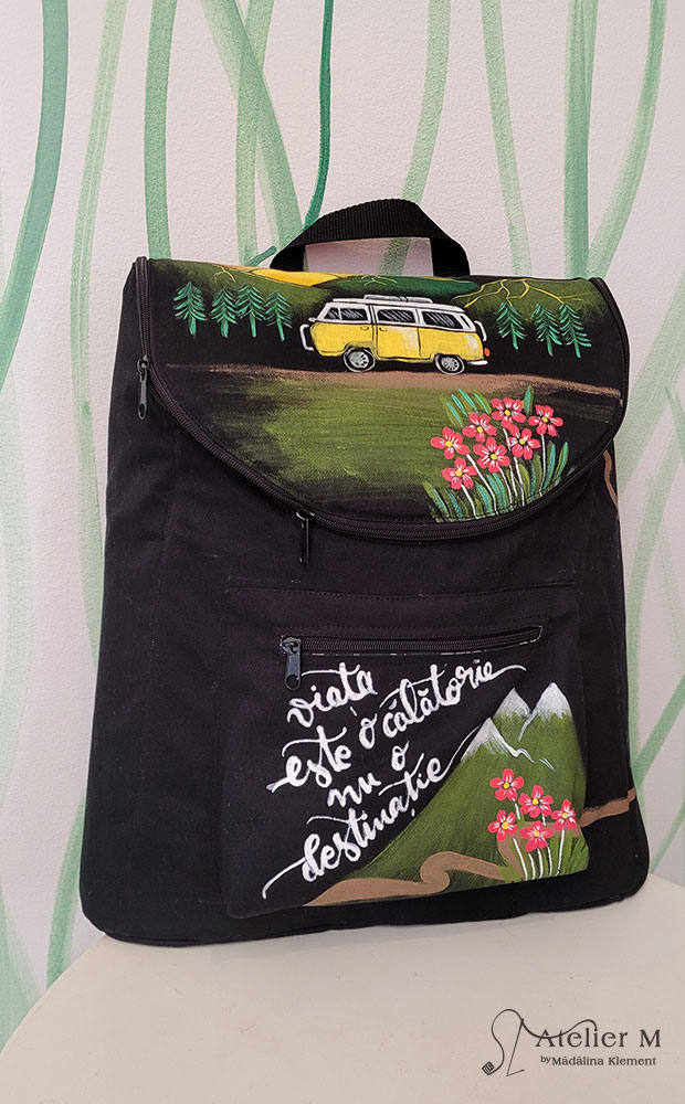 Rucsac cu bus – viața e o călătorie – galben