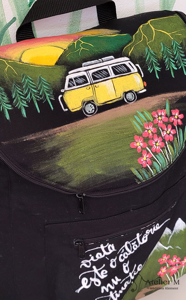 Rucsac cu bus – viața e o călătorie – galben